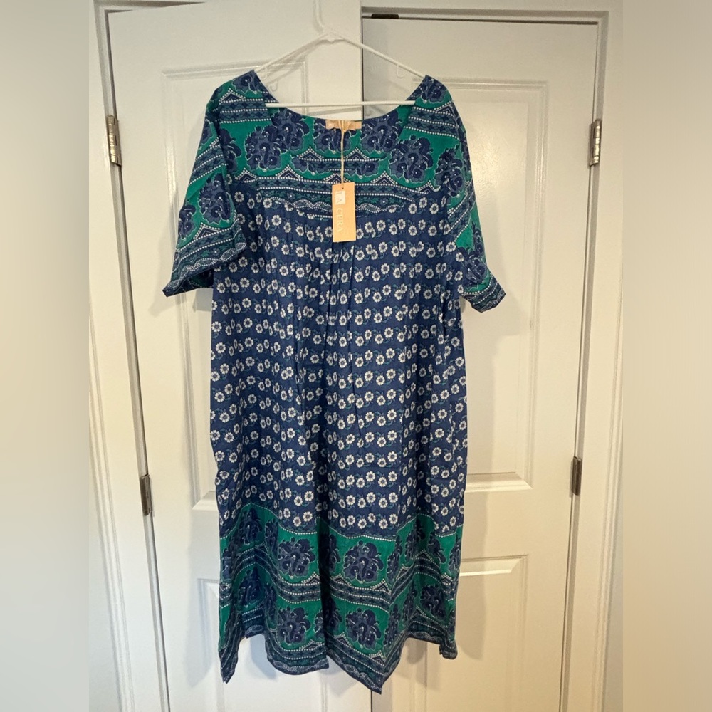 NWT vintage la cera maxi dress muumuu green blue floral boho hippie womens 4X